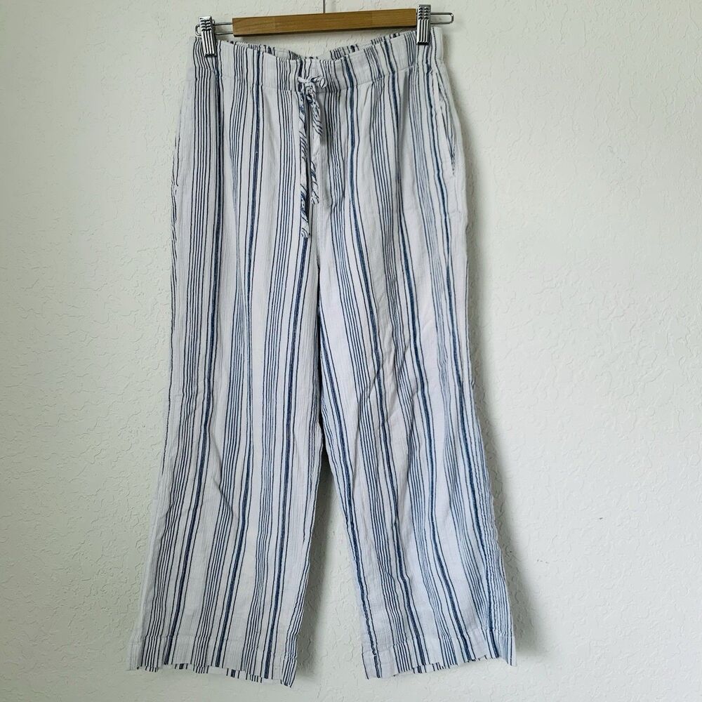 Abercrombie Fitch Pants Women S Blue White Stripe‎ Wide Leg Crop Beach Coastal